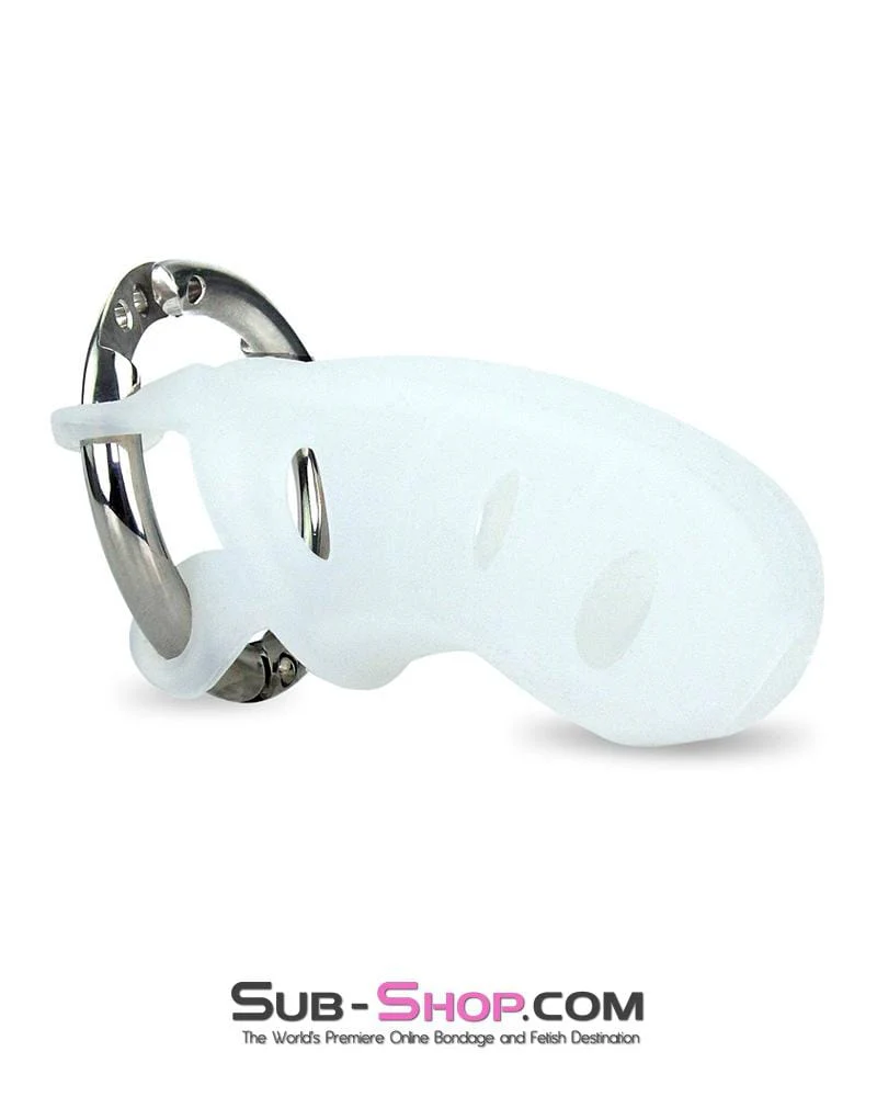 0733M      White Silicone Cock Blocker Locking Male Chastity Device - MEGA Deal - Image 5